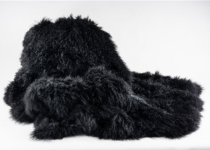 Tibetanischer wirklicher Schaffell-Wolldecken-Schwarz-lang seidiger gelockter Luxuspelz 120 *180cm für Boden