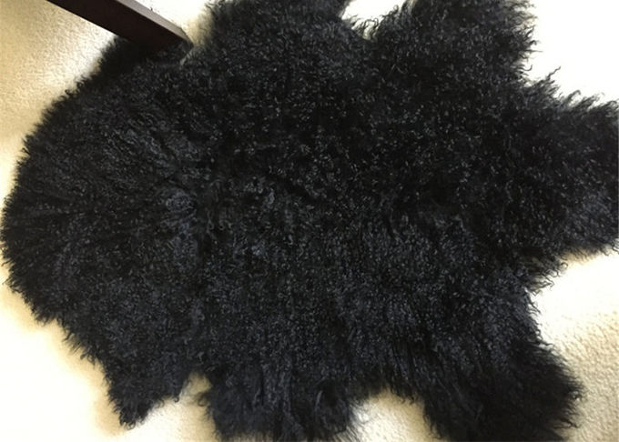Schwarze weiche waschbare wirkliche Schaffell-Wolldecke warm mit langes Haar-starkem vollem Pelz