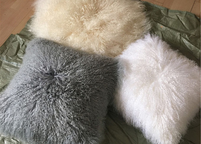 Lange Wolle Pillow 18" x 18" tibetanischer Lamm-Pelz-Kissen-einseitiger Pelz bereiftes Schwarzes